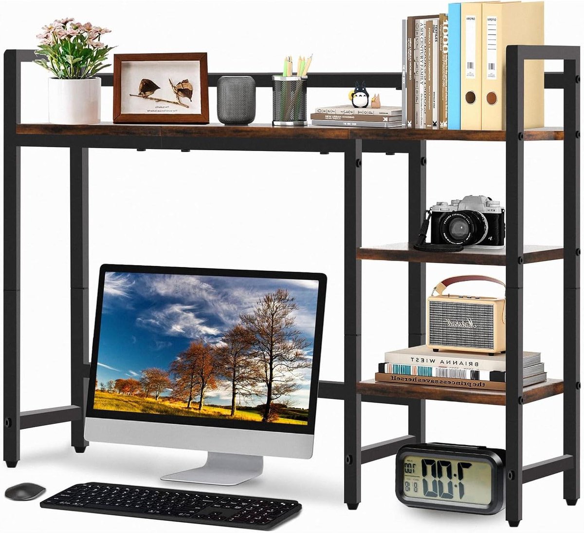 Bureauplank - Bureau organizer - Thuiswerken - Vier lagen - 114 cm breed - Rustiek bruin