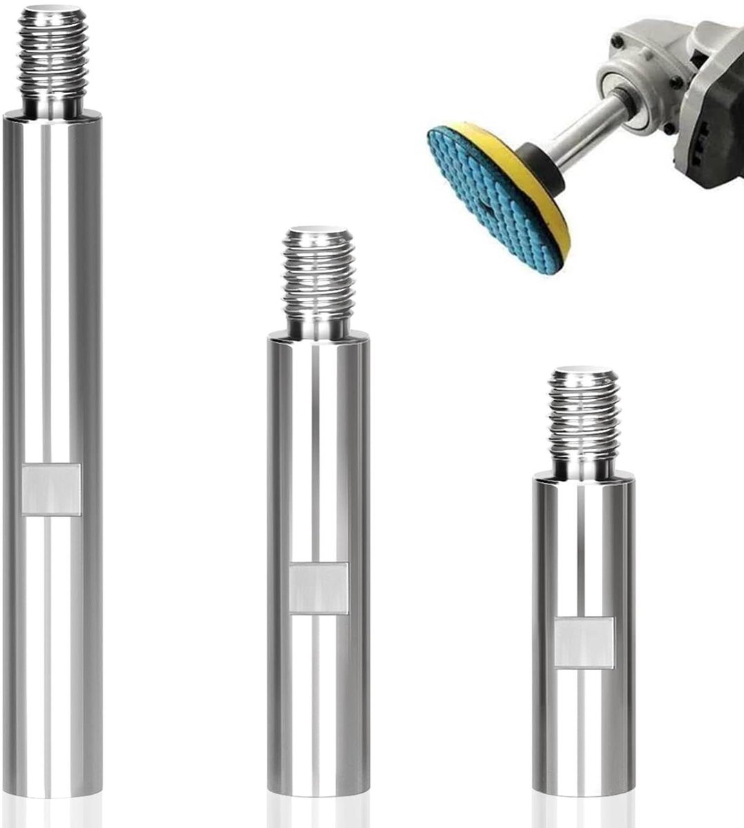Haakse Slijper Verlenging - Polijstmachine As Verlengstang - Diepe Oppervlakken Polijsten - 3 Verschillende Lengtes - 75mm 100mm 140mm - Zilver