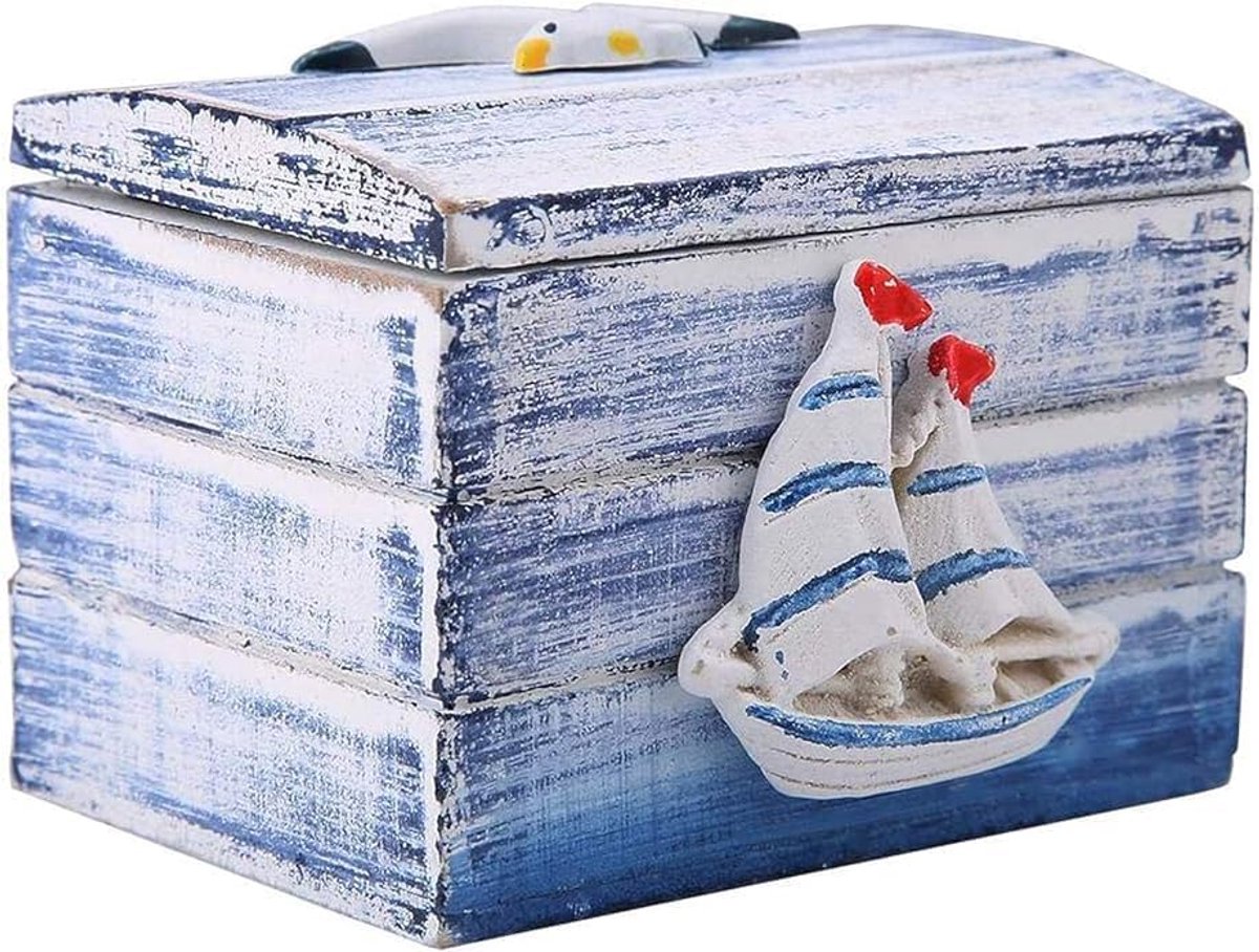 Stijl Houten Juwelen Doos - Wooden Treasure Chest Voor Bruiloft en Feestartikelen - Minigeschenken en Snoep (Zeilboot)