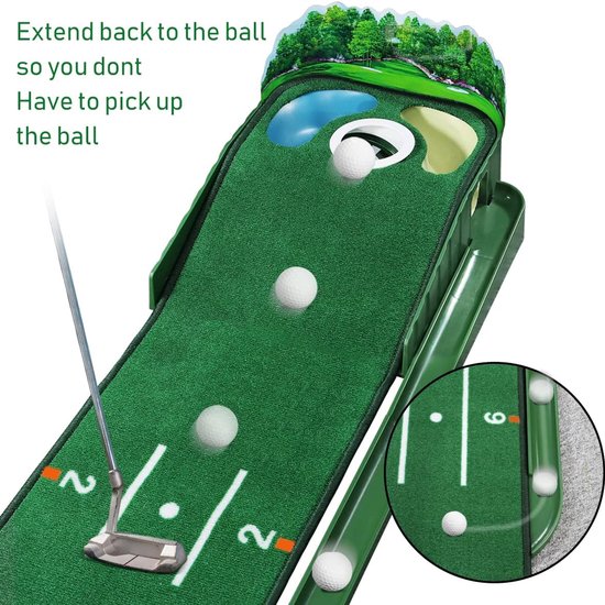Golf Putting Mat - Oefenmat Golf - Golfvaardigheden Verbeteren - Met Bunker en Waterhindernis - 9 voet lang - Groen van GOLF — afbeelding 3