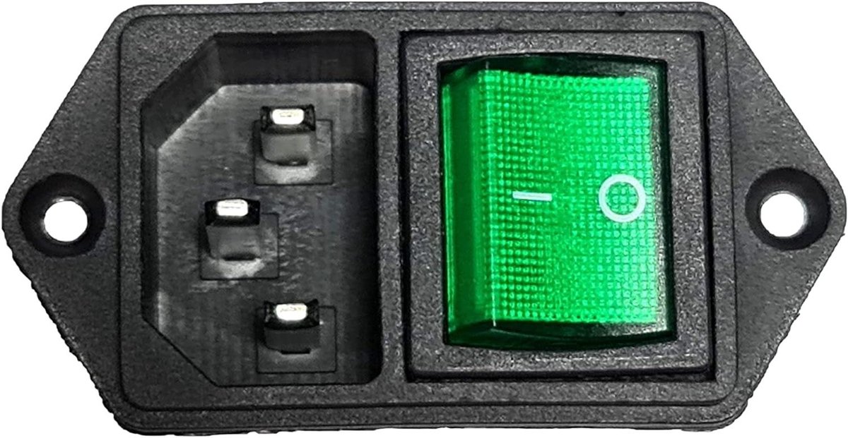 Koud Apparaat Connector - Stroomconnector Inbouw - Apparaten Aansluiten - Met Verlichte Schakelaar - 10A/250V - Groen