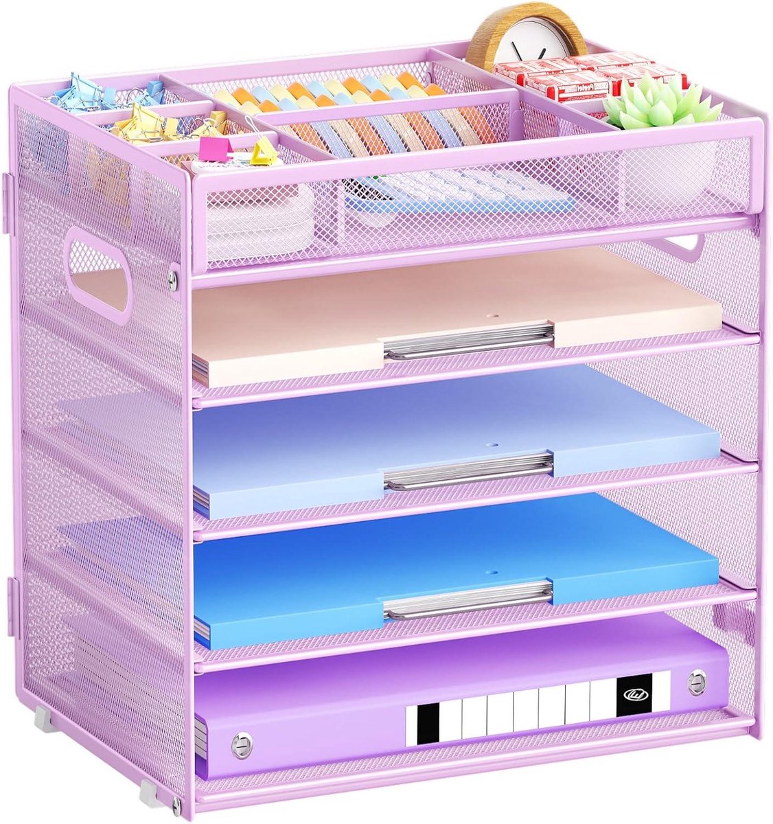 Bureau Organizer - Opberger Brievenbak - Kantoor Opbergen - Verstelbare Vakken - 32 x 23 x 26 cm - Paars