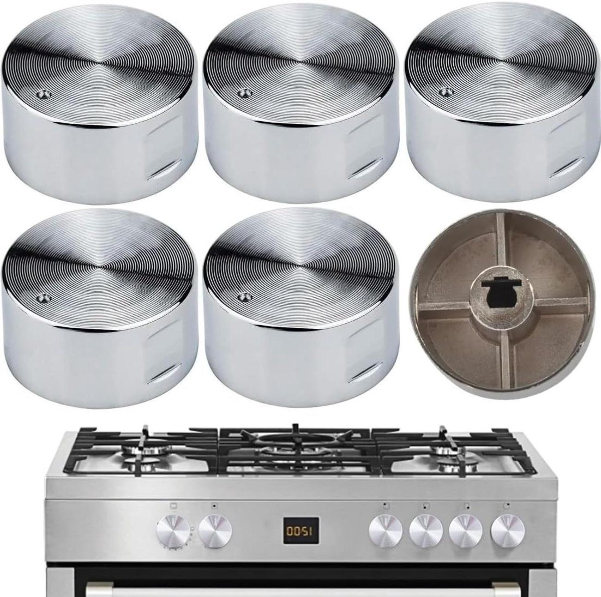 Ovenknoppen Set Fornuisknoppen Kookplaat Keuken Bediening Universele Compatibiliteit 6 mm Zilver