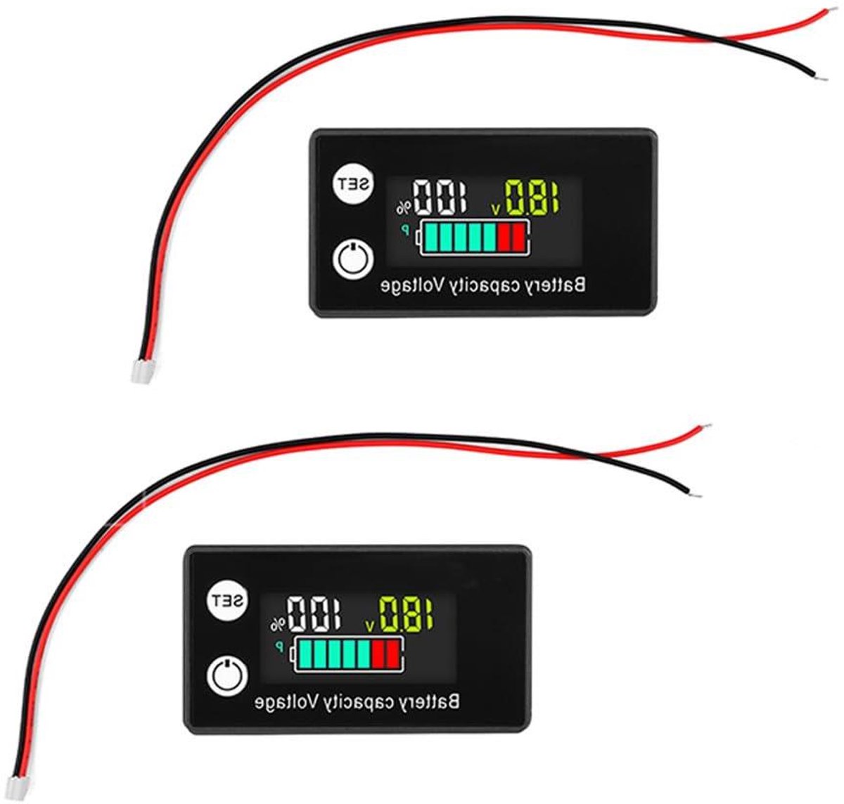 Accucapaciteitsmonitor - Batterijmeter LCD - Accu Bewaken - Met Temperatuursensor - DC8-100V - Zwart