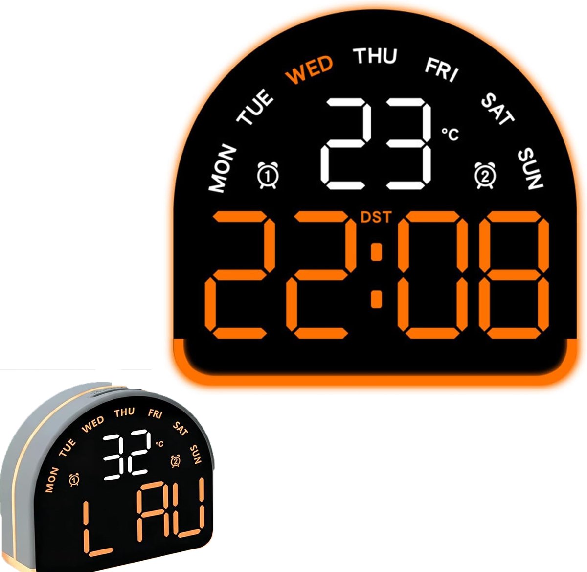 KZQ Digitale bureauwekker met sfeerverlichting - Dubbele alarmfunctie en temperatuurweergave - 3 helderheidsniveaus met datum week en snooze - Voor thuis en kantoor - Oranje