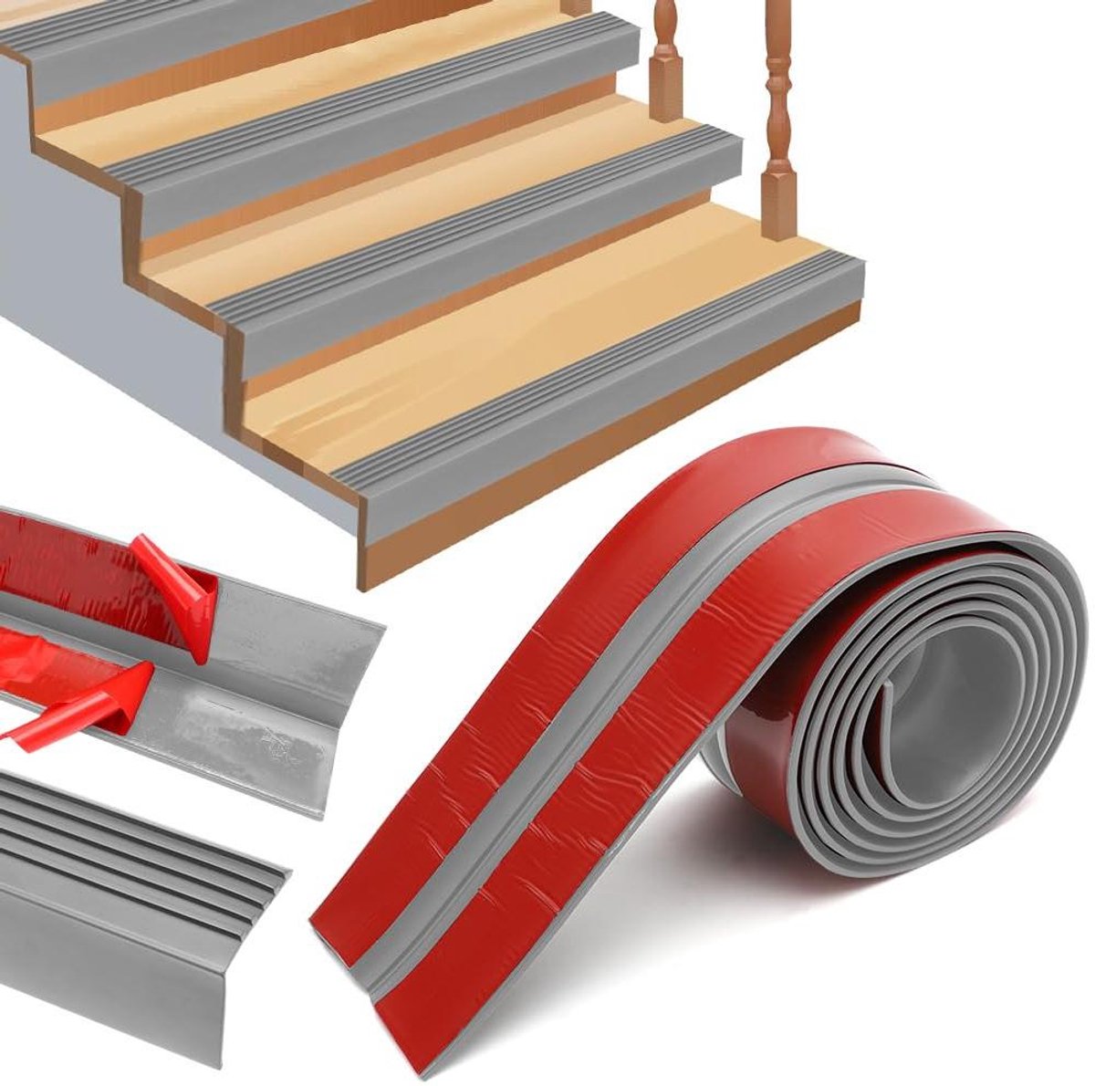 Traprandprofiel - Randbescherming Trap - Veilig Lopen - Zelfklevend Rubber - 2 m - Grijs