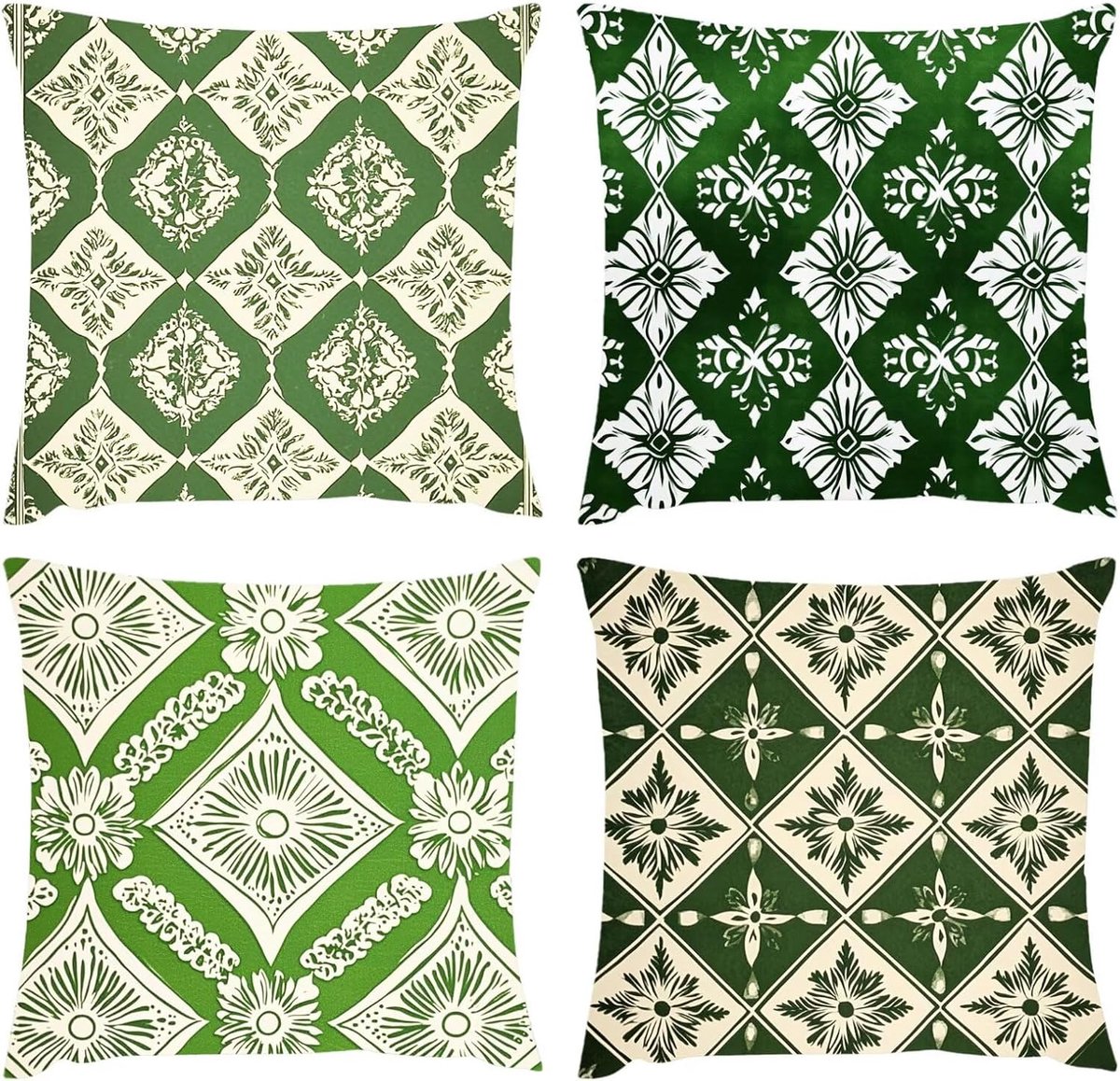 waterdichte kussensloop, 50 x 50 cm, set van 4, groen linnen, decoratie, kussenhoes, geometrisch, sofakussen, decoratief kussen met verborgen, voor bank, slaapkamer, balkon, kinderen