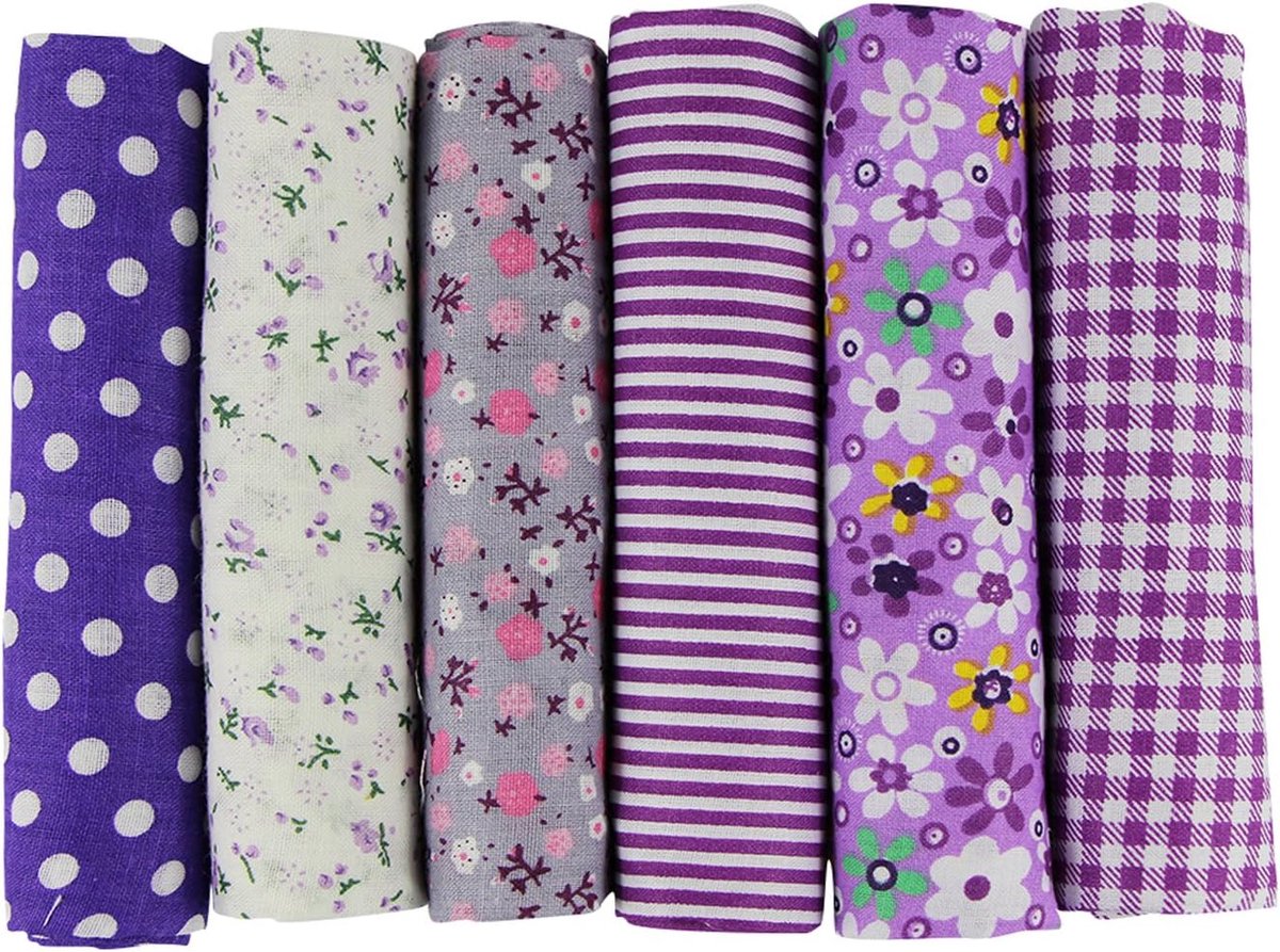 aufodara 6 stuks 50 cm x 50 cm Natuurlijke Katoenen Stof Pakket, Modieus Patroon Decoratieve Katoen Doek voor Naaien, Quilten, Kleding maken, Craft, Decoratie, Handwerk (Paars)