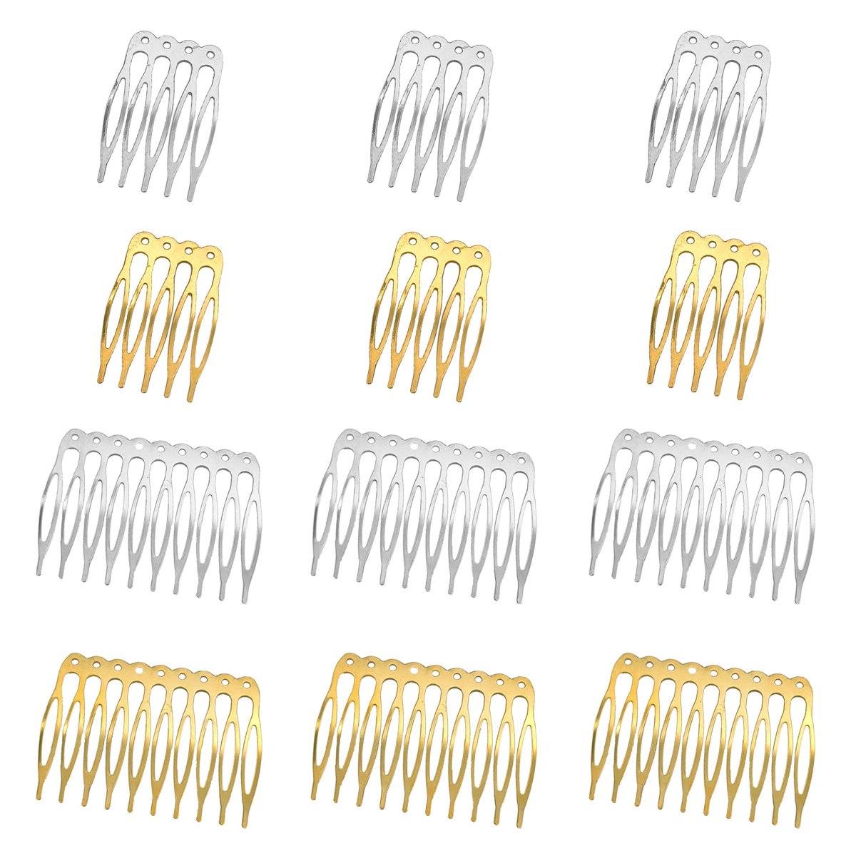 12 stuks metalen zijkammen, 5, 10 tanden, haarkammen, doe-het-zelf haarkammen, bruid, bruiloft, kam voor sluier, haarkammen voor vrouwen, meisjes, doe-het-zelf haarsieraden, goud (zilver + goud)