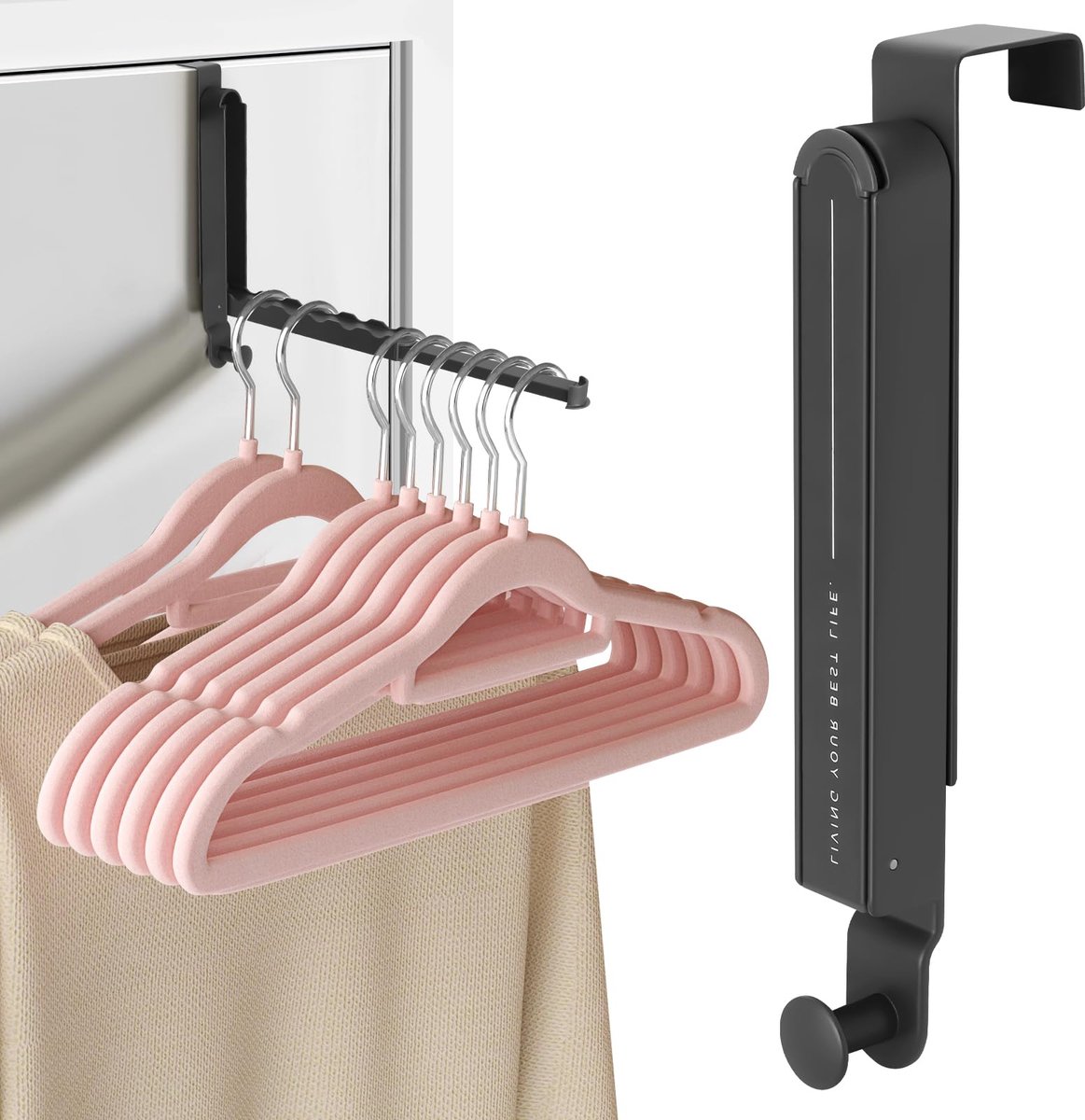 Deurhaak voor 6 kleerhangers en uitschuifbare verlengingen, Voor het ophangen is boren niet nodig, Metaal voor onder 4,8 cm deurdikte, Tas voor kleding en handdoeken