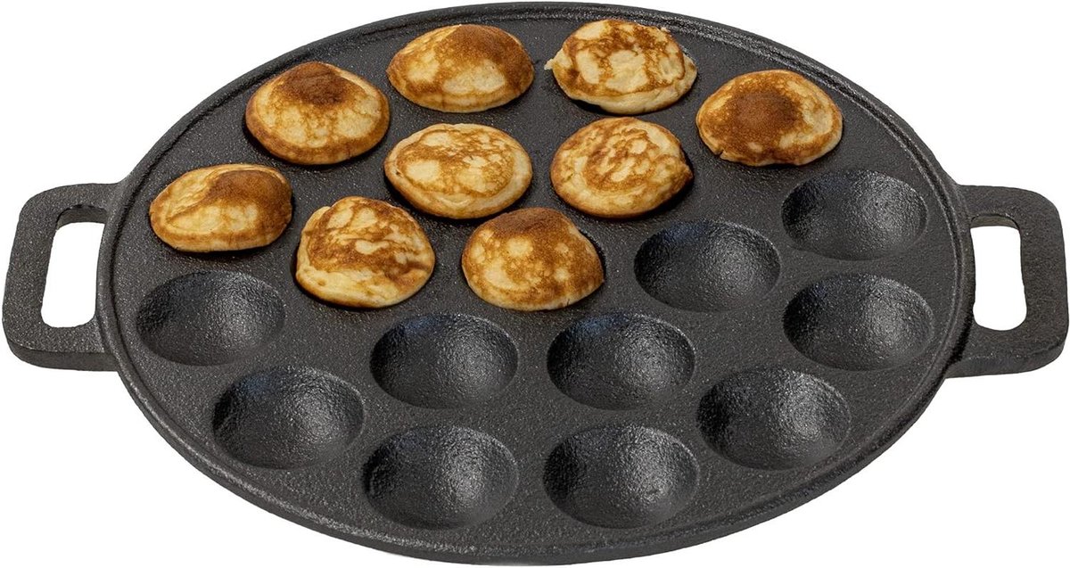 Poffertjespan Gietijzer - Pannenkoekenpan - Poffertjes Bakken - Optimale Warmteverdeling - Ø 24 cm - Zwart