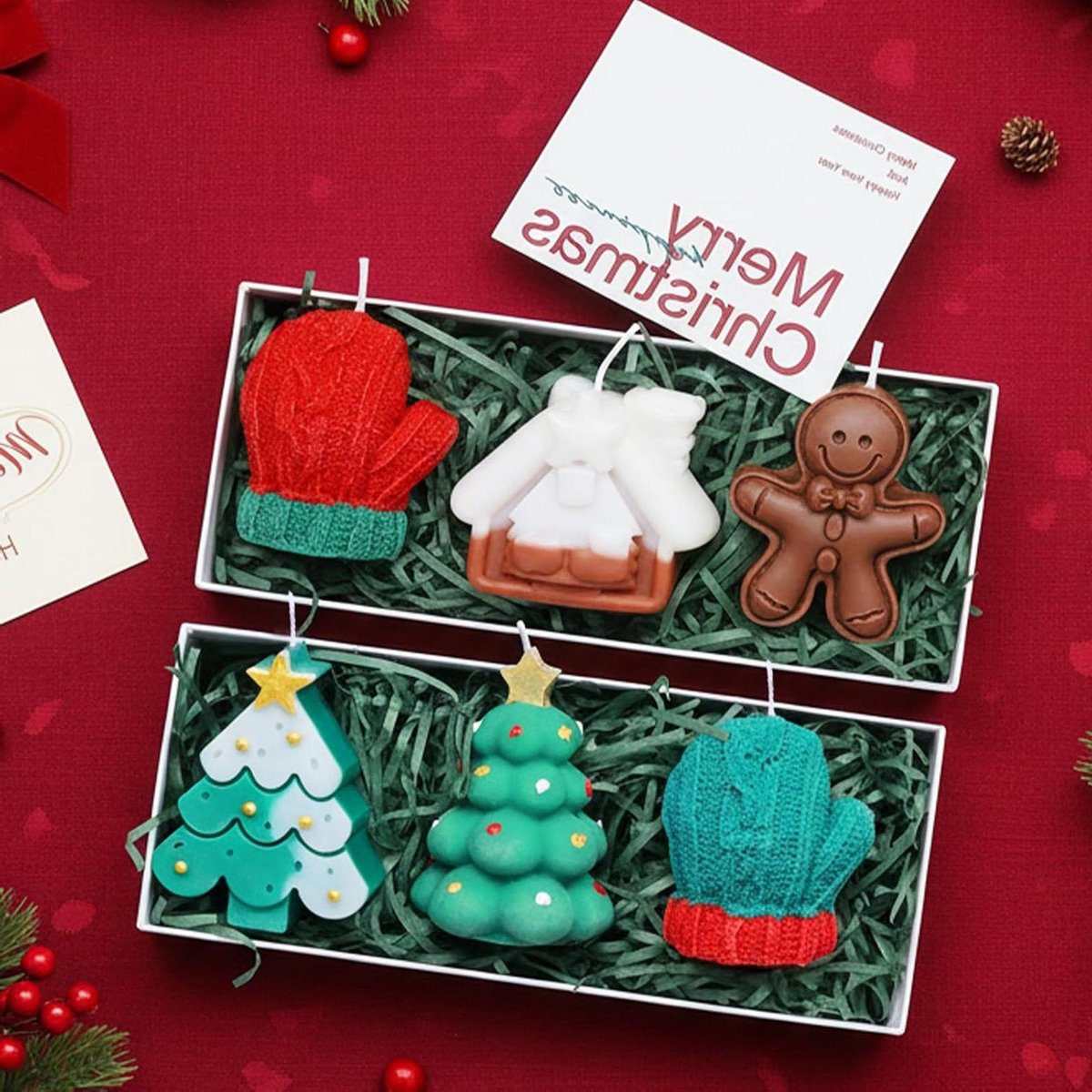 Kerstkaarsen Cadeauset - Geurkaarsen Vrouwen - Feestelijke Sfeer - Natuurlijke Sojawas - 6 Stuks - Stijl 1
