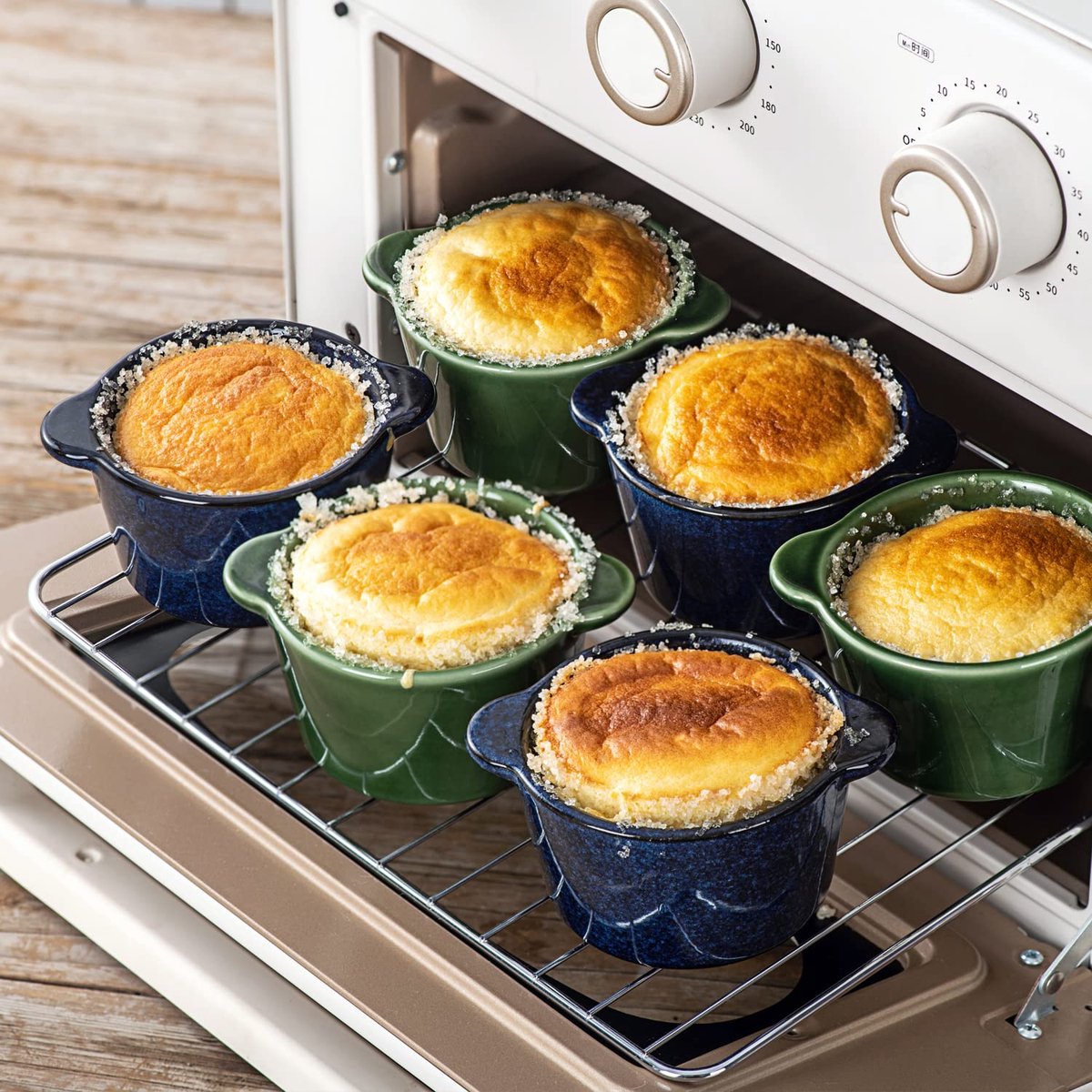 Allecto plus - Keramische kommen voor creme brulee - Mini custard cups 6 oz - Ovenkluiskommen soufflé gerechten voor het bakken - Individuele braadpan dipsaus - Blauw - Bakvormen set van 6 — cadeau in Kookcadeaus - foto 5