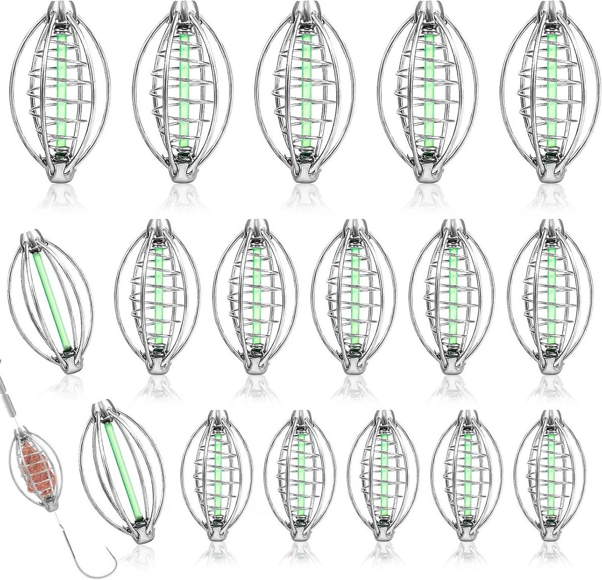 Voedermand Vissen - Vis Lokaas Kooi - Vissen Lokken - Roestvrij Staal - 5 6 7 cm - Zilver Groen