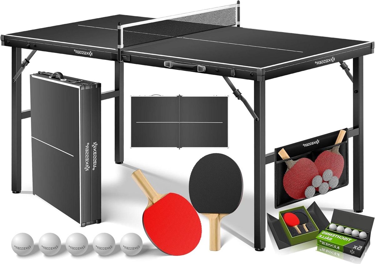 Mini Tafeltennistafel - Kleine Tafeltennis Tafel - Buiten Spelen - Inklapbaar Koffer Design - 153 x 76.5 cm - Zwart