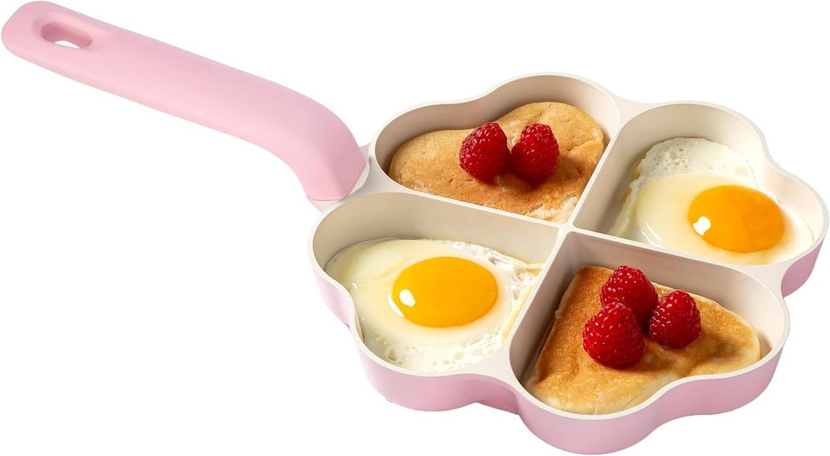 Keramische Koekenpan Omeletpan Hartjes Ontbijt Maken Antiaanbaklaag 20 cm Roze