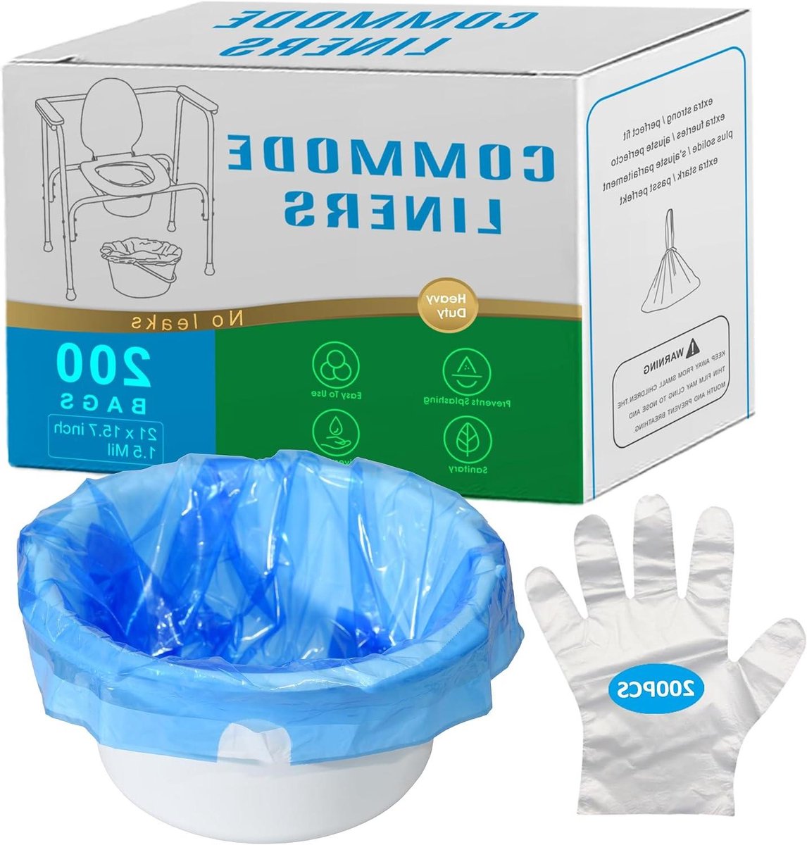 Commode Liners - Toiletzakken Wegwerp - Hygiënisch Gebruik - Scheurbestendig 1.5mm Dik - 200 Stuks - Wit