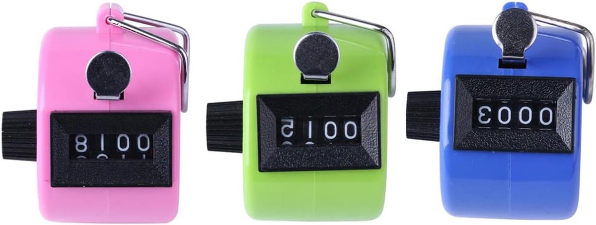 Handteller Clicker Set - Noodteller Tellers - Sportactiviteiten Tellen - Mechanisch Geen Batterij - 3 Stuks - Groen Roze Blauw
