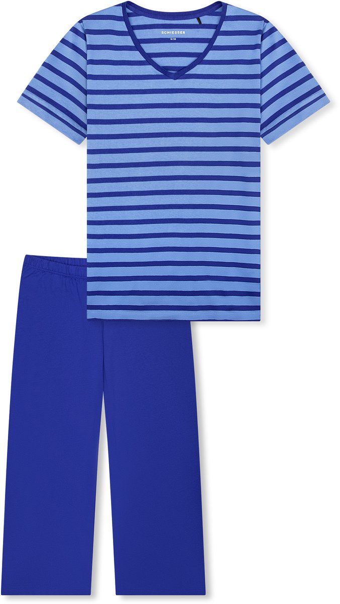 Schiesser dames Casual Essentials pyjama 3/4 lang - royaalblauw dessin
