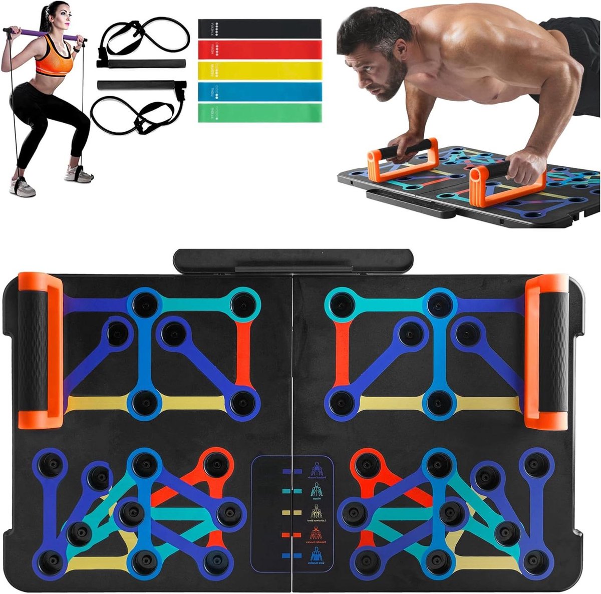 Push-up Board Set - Krachtoefening Board - Thuis Fitness - Verstelbare Handgrepen - 66 x 40 x 11 cm - Multicolor