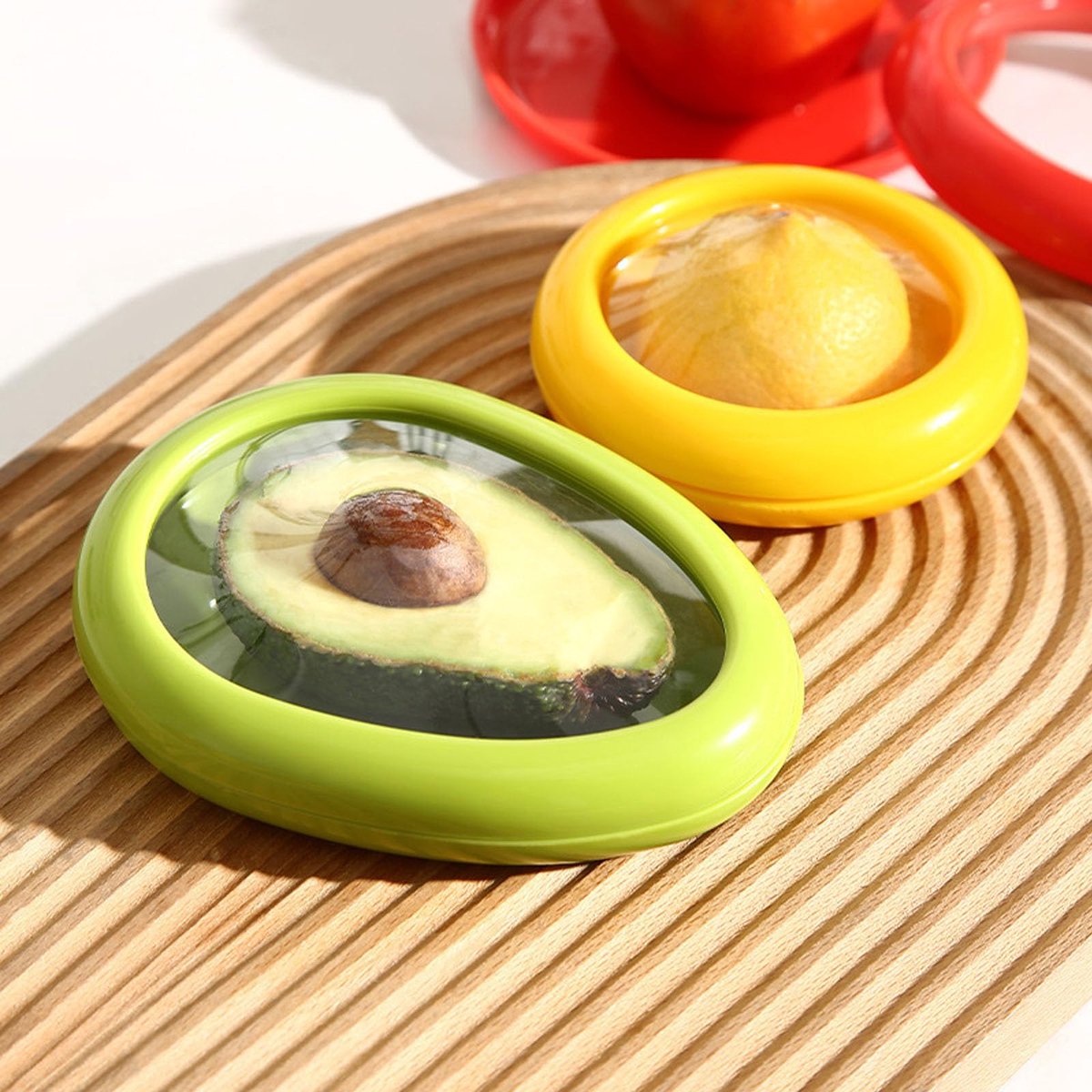 4 stuks herbruikbare siliconen fruit- en groenteopslagcontainers, anti-oxidatie voedselspaarders voor koelkast, keukenopslag, verse rekpod voor avocado, ui, citroen, tomaat