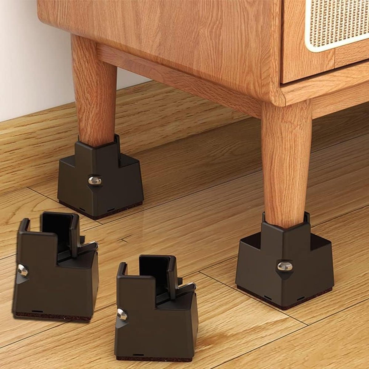 Meubelverhogers - Stoelverhogers Bedverhogers - Meer Opbergruimte Creëren - Verstelbaar met Schroefklem - 4 stuks - Zwart