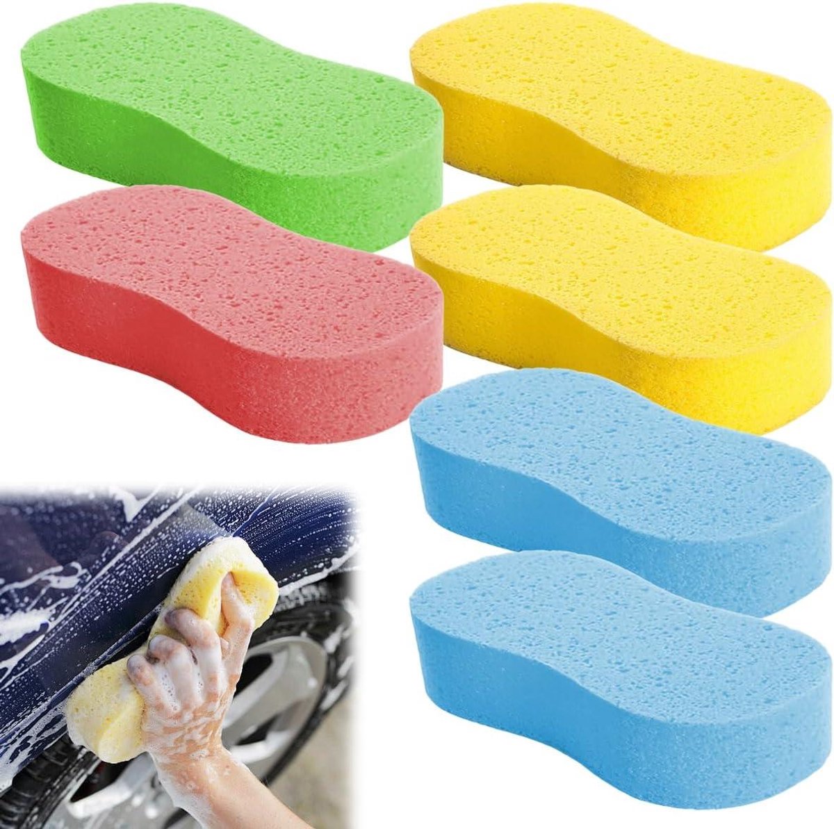 Autospons - Poetsspons Autowas - Auto Wassen - Set van 6 - 28 x 23 cm - Geel