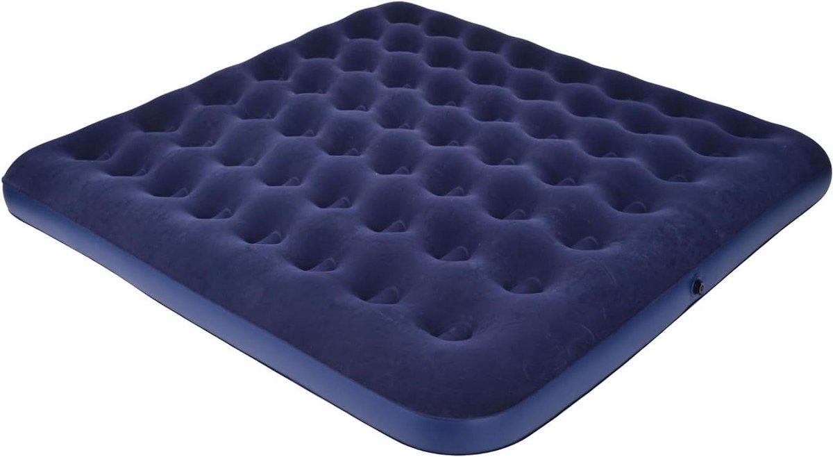 Luchtbed - Opblaasbaar Matras Kamperen - Kamperen Buiten - Zachte Velours Topper - 203 x 183 x 23 cm - Blauw