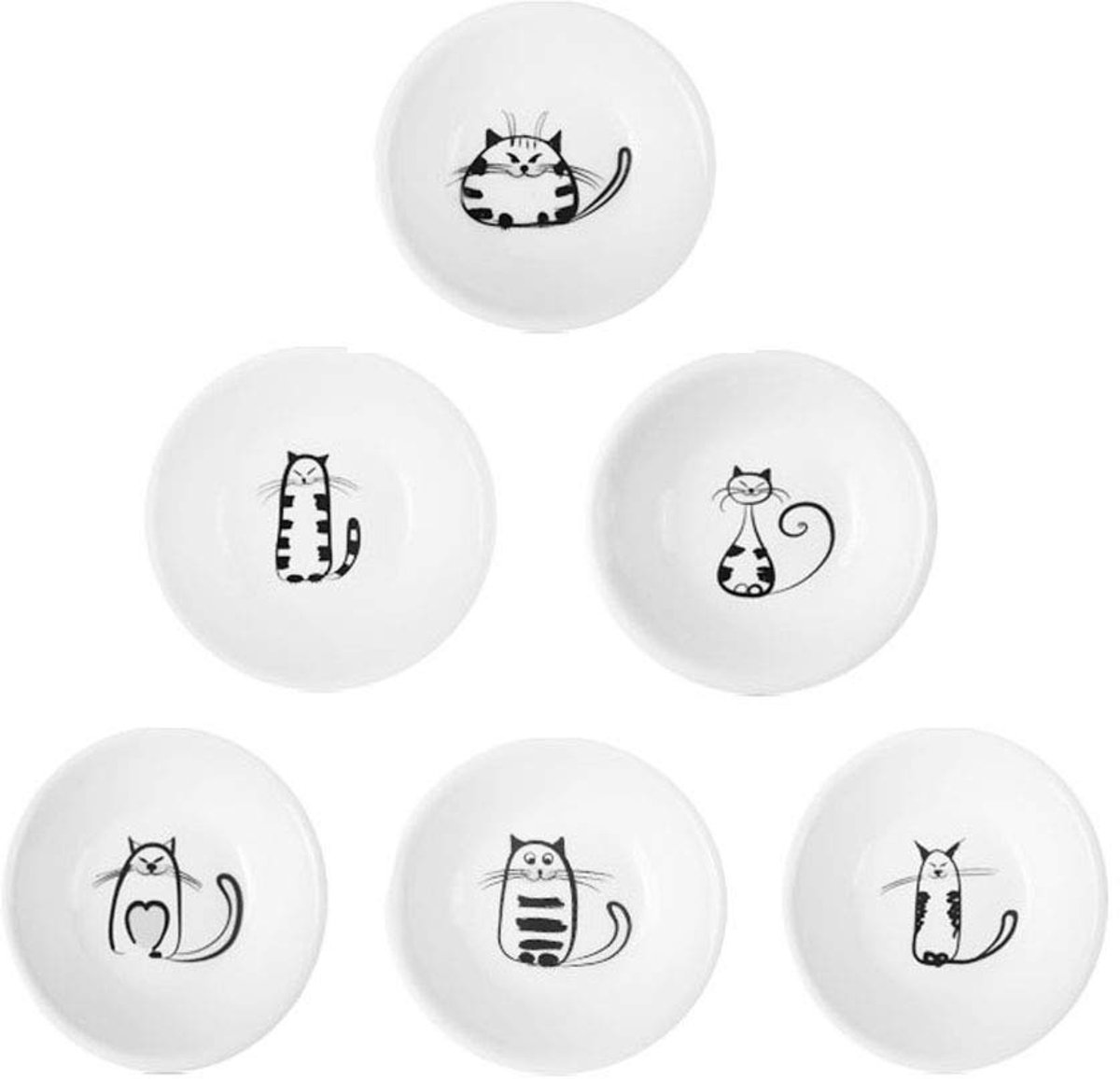 Kat Keramiek Kant Saus Gerechten Mini Hart vorm Kruiden Schotel, Sushi Soja Dompelen Kom, Portie Schoteltjes Dishe, mauw Porselein Klein Thee Zak Houder Set van 6 (rond)