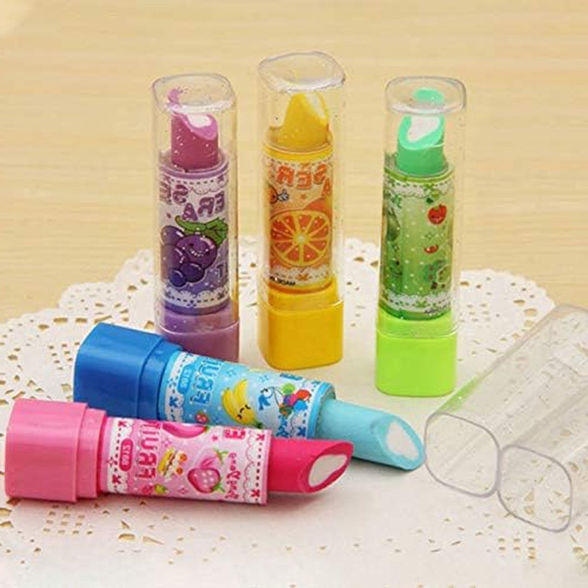 Lippenstift Gummen - Potlood Gummetjes - Tekenen en Schrijven - Spiraalvormig Ontwerp - 10 Stuks - Willekeurige Kleuren