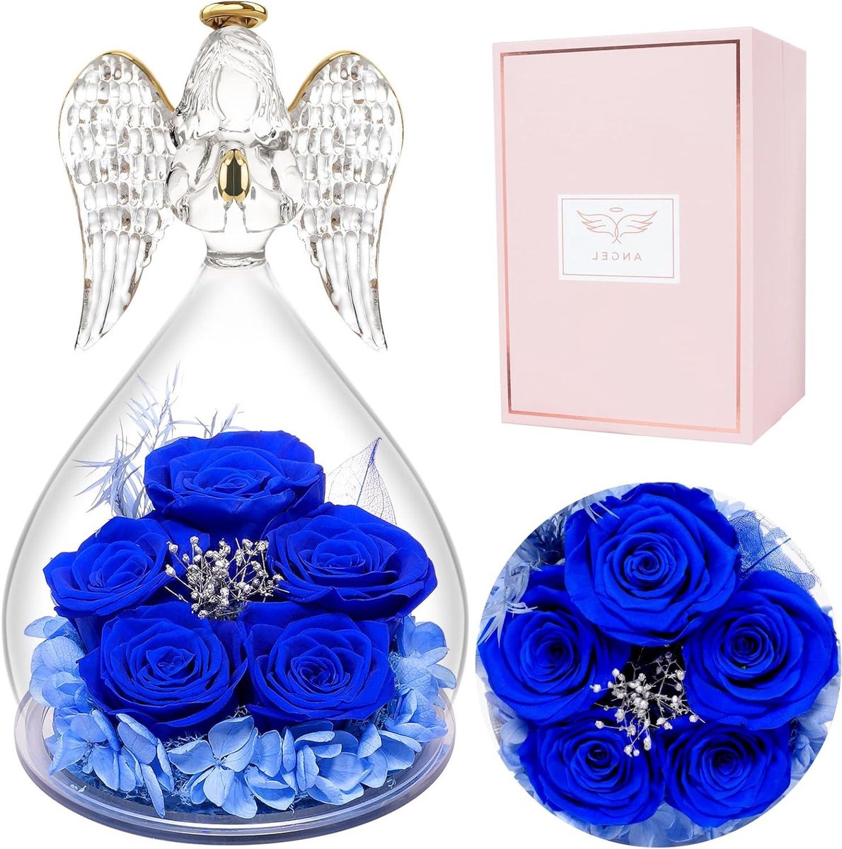 Eeuwige Roos Glas - Rozen Geschenk - Cadeau Geven - Handgemaakt Engelbeeldje - 10 x 10 x 16 cm - Roze