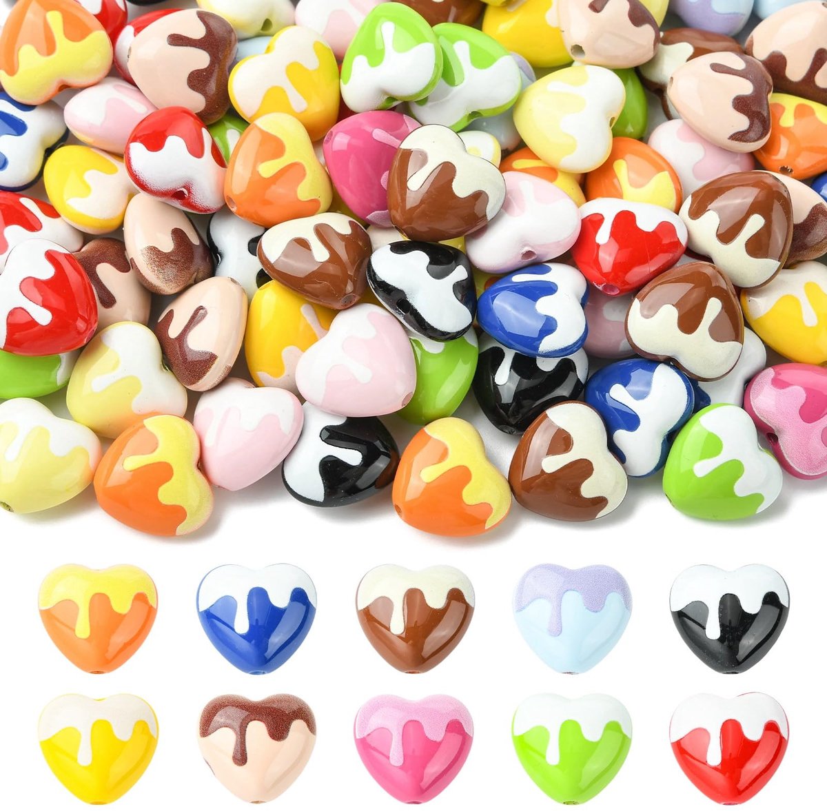 Airssory 50 stks 20MM Gemengde Kleuren Bakverf Ondoorzichtige Hart Acryl Kralen Liefde Hart Spacer Kralen voor DIY Sieraden Armband Ketting Oorbel Ambachten Tas Telefoon Sleutelhanger Decor