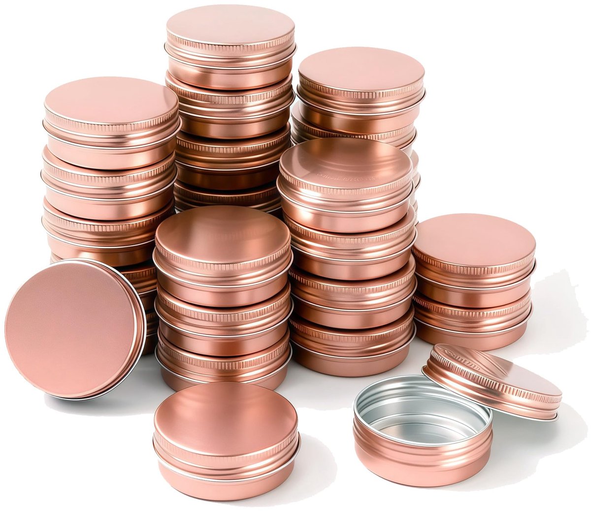 LJY 28 Stuks Roze Goud Aluminium Potjes met Schroefdeksel (30 mL / 1 fl oz), Kleine Ronde Metalen Containers voor Cosmetica, Crème en Balsem, Sorteerbox voor Kleine Onderdelen en Kralen