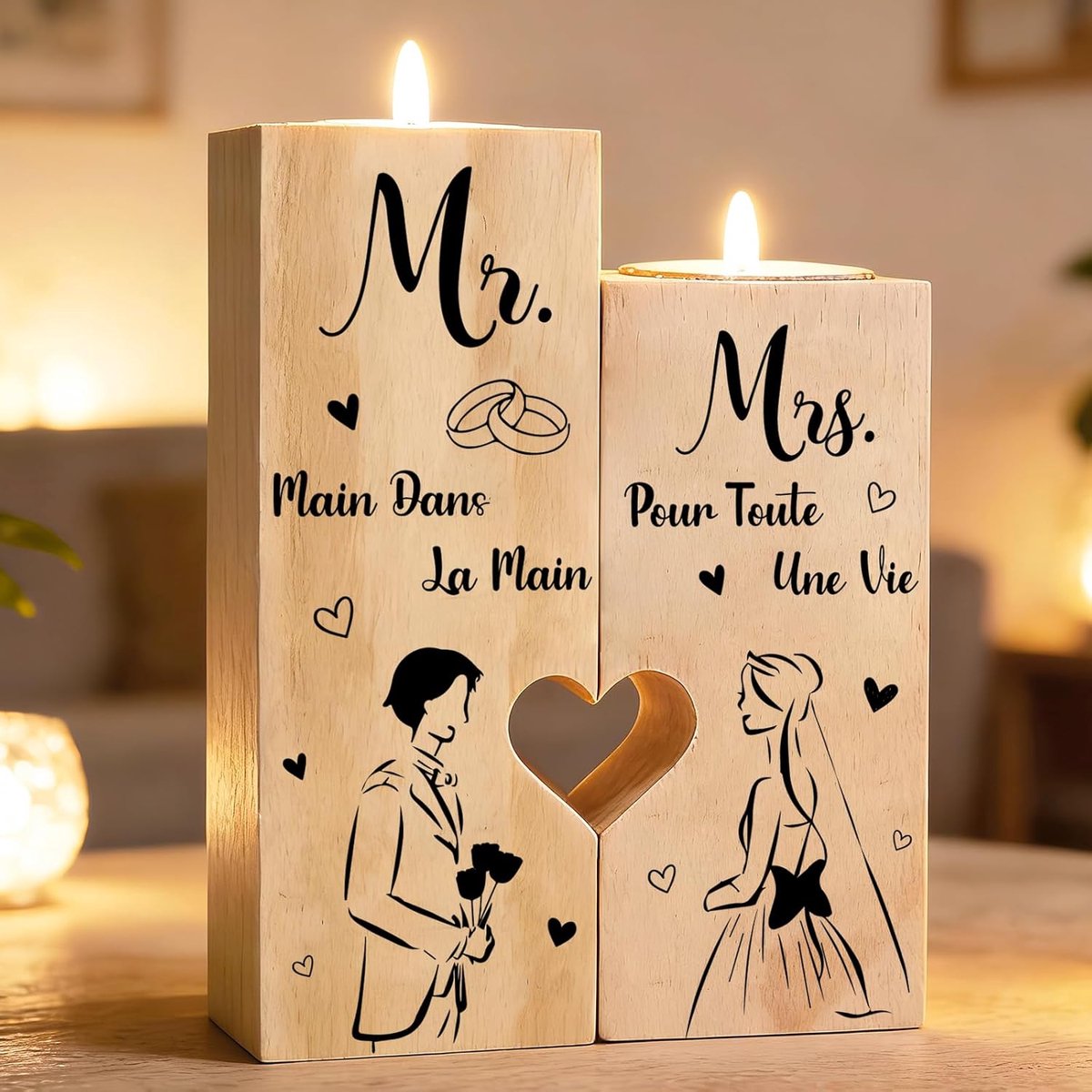 Kandelaar van hout, houten kaars als cadeau, nieuwe housewarmingsgeschenken, gouden bruiloften, huwelijkskaarsen, verjaardagscadeaus voor vrouwen - 3