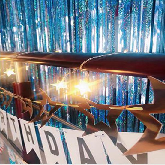 3 stuks 3 x 1 ft metallic klatergoud gordijnen folie franje glinsterende streamers gordijn deur raam decoratie voor feestbenodigdheden - laser lichtblauw — afbeelding 5