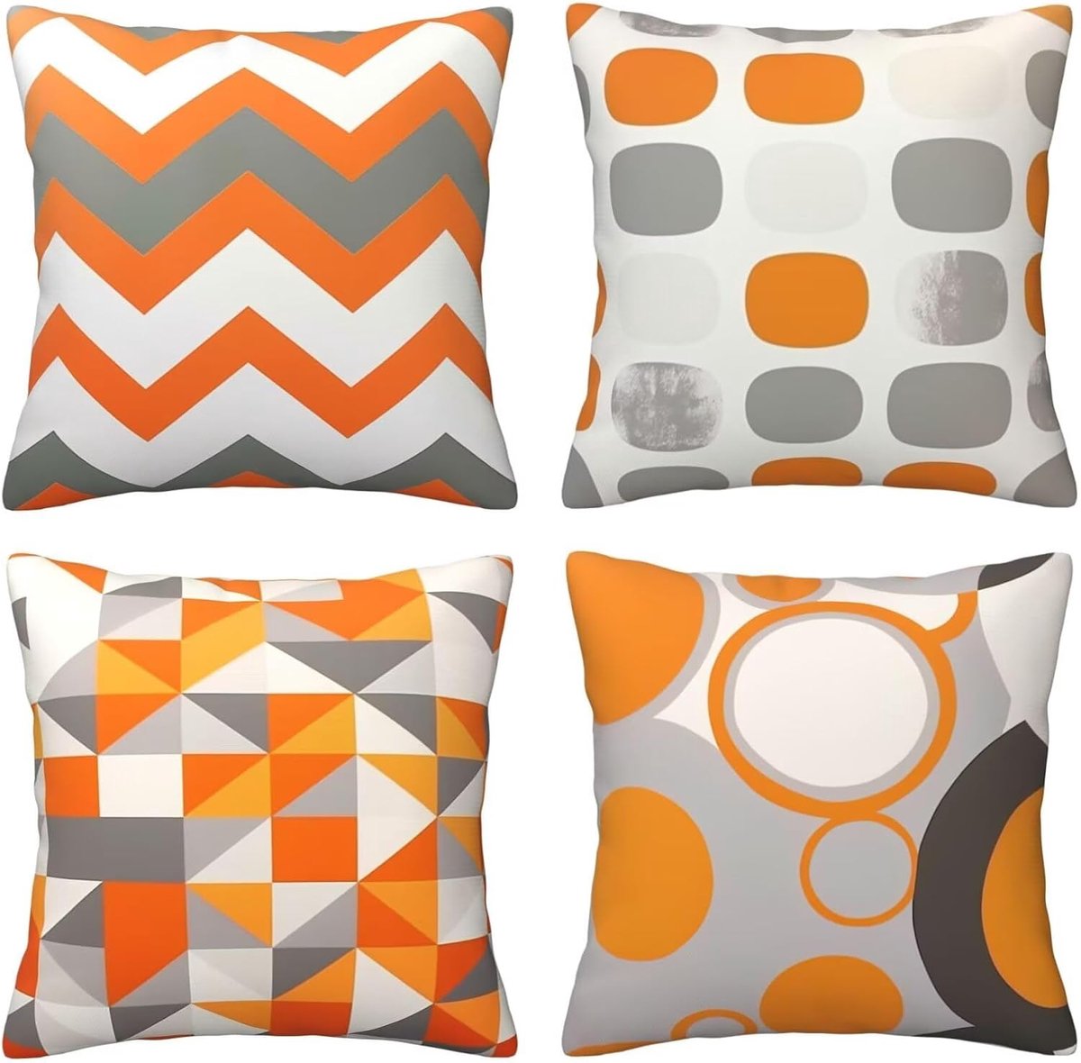 Kussenslopen van 65 x 65 cm, set van 4 stuks, zachte fluwelen kussenslopen met onzichtbare rits, voor slaapbank, thuis, terrasdecoratie, oranje geometrie, set van 4 kussenslopen 26 x 26 inch U4919