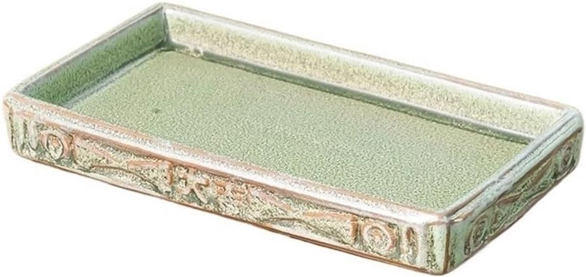 Schotels Rechthoekige vintage planten tuinschotel, groene keramische plantenpot schoteltrays(Groot)