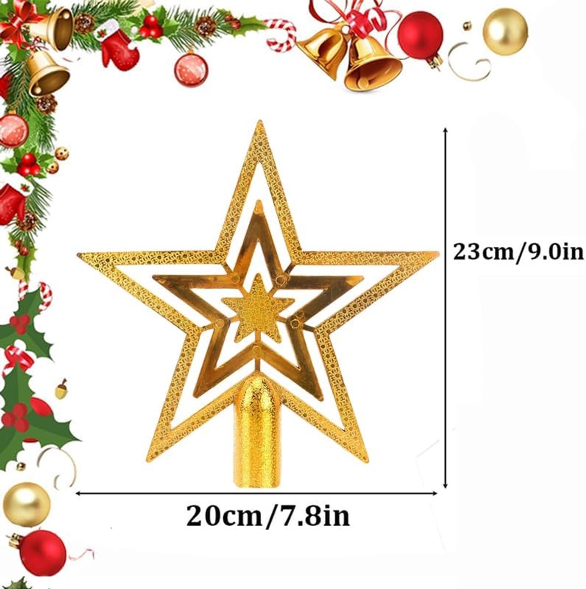 Kerstboompiek in de vorm van een ster Ster Voor de kerstboom-top Kerstboomster - Kerstboomversiering van kunststof Boomtop Kerstmis Voor kerstdecoratie, goud Kerstboomversiering – foto 5