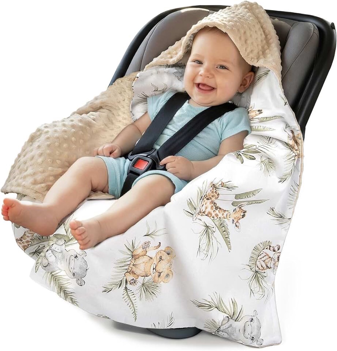 Deken 100% katoen 85x85cm met capuchon knuffeldeken voor kinderwagen babyzitje universele dubbelzijdig babydeken buggy autostoel