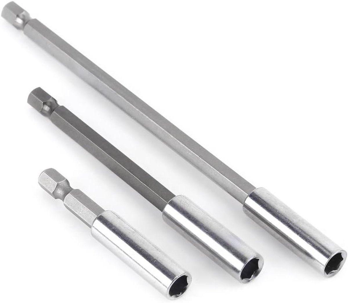 Magnetische Bithouder - Verlengstuk Schroevendraaier - Klus Klussen - Zeskantige Schacht - 3 Stuks 6/10/15cm - Zilver