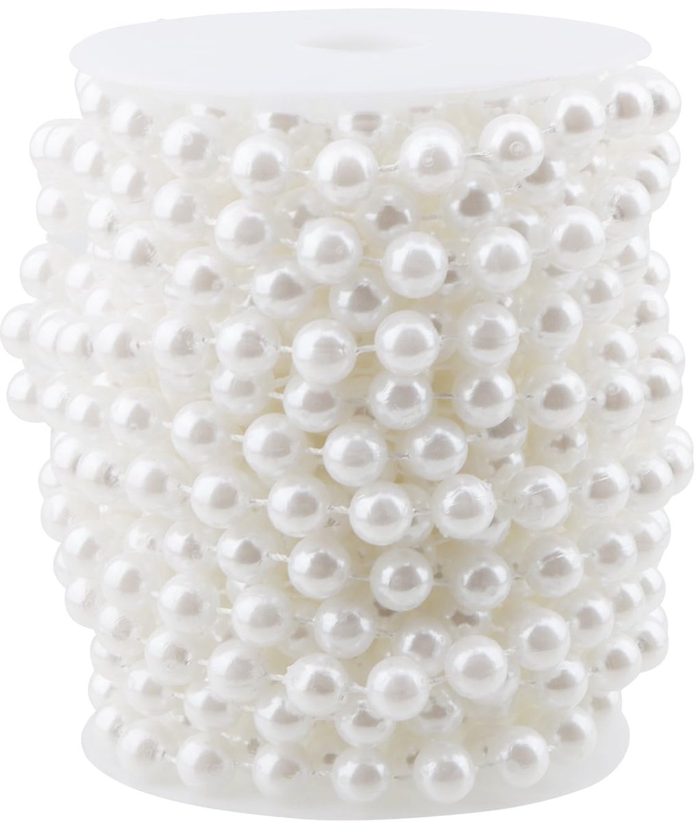 Kralenband van 10 mm, wit, lengte 10 m, parelketting, knutselen, kralenkoord, decoratie, kunstparelketting, voor doe-het-zelf knutselwerk, feesten, bruiloften, verjaardagen