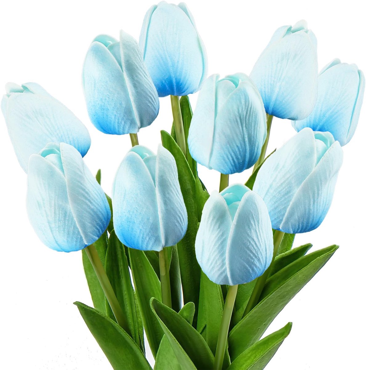 Kunsttulpen, 10 stuks, kunstbloemen als echt, kunstbloemen, woonkamer, slaapkamer, decoratie, kunsttulpen zoals echt, geen gieten nodig, groene planten voor binnen (blauw)