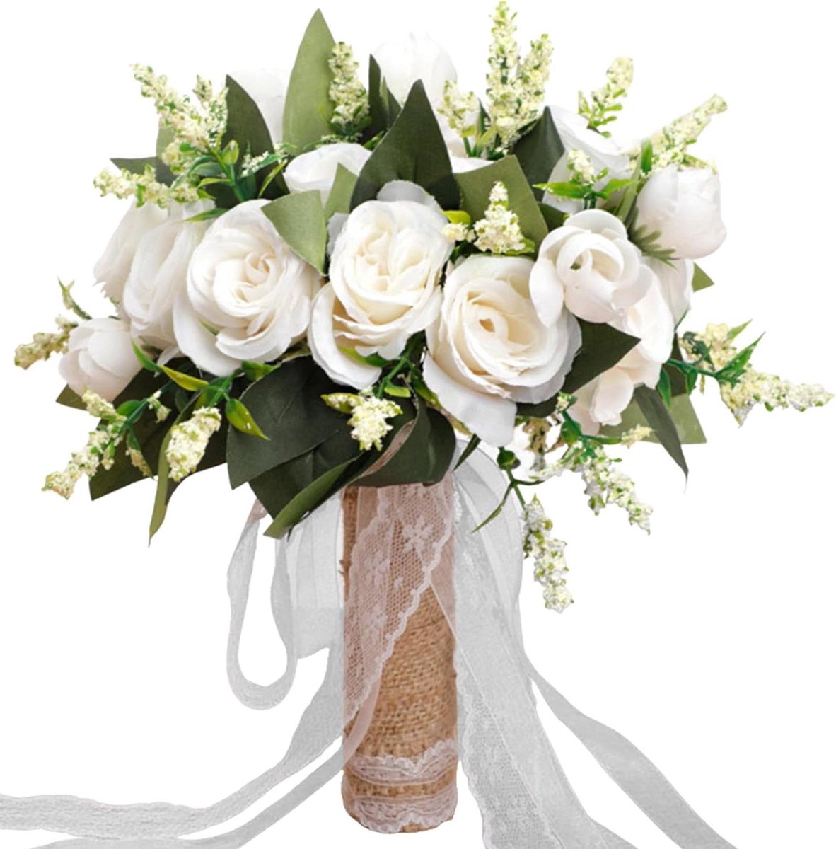 Bruidsboeket Kunstbloemen - Zijden Rozen - Bruiloft Decoratie - Handgemaakt Realistisch - 160 g - Wit