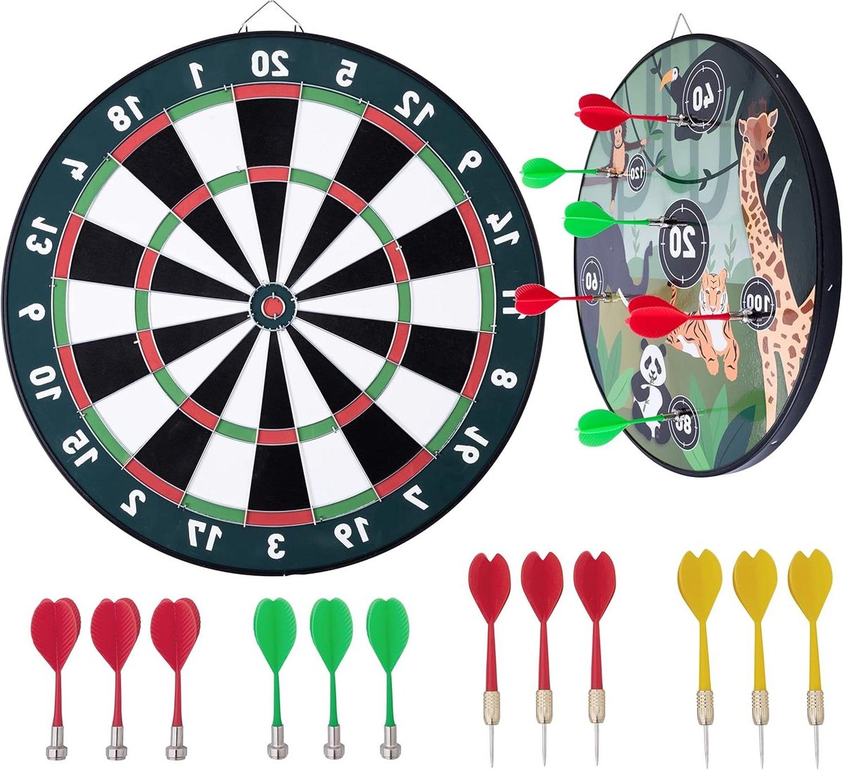 Dartbord Dubbelzijdig - Dartspel Kinderen - Spelplezier Thuis - Magnetisch En Pijlpunten - 40 x 40 cm - Multicolor