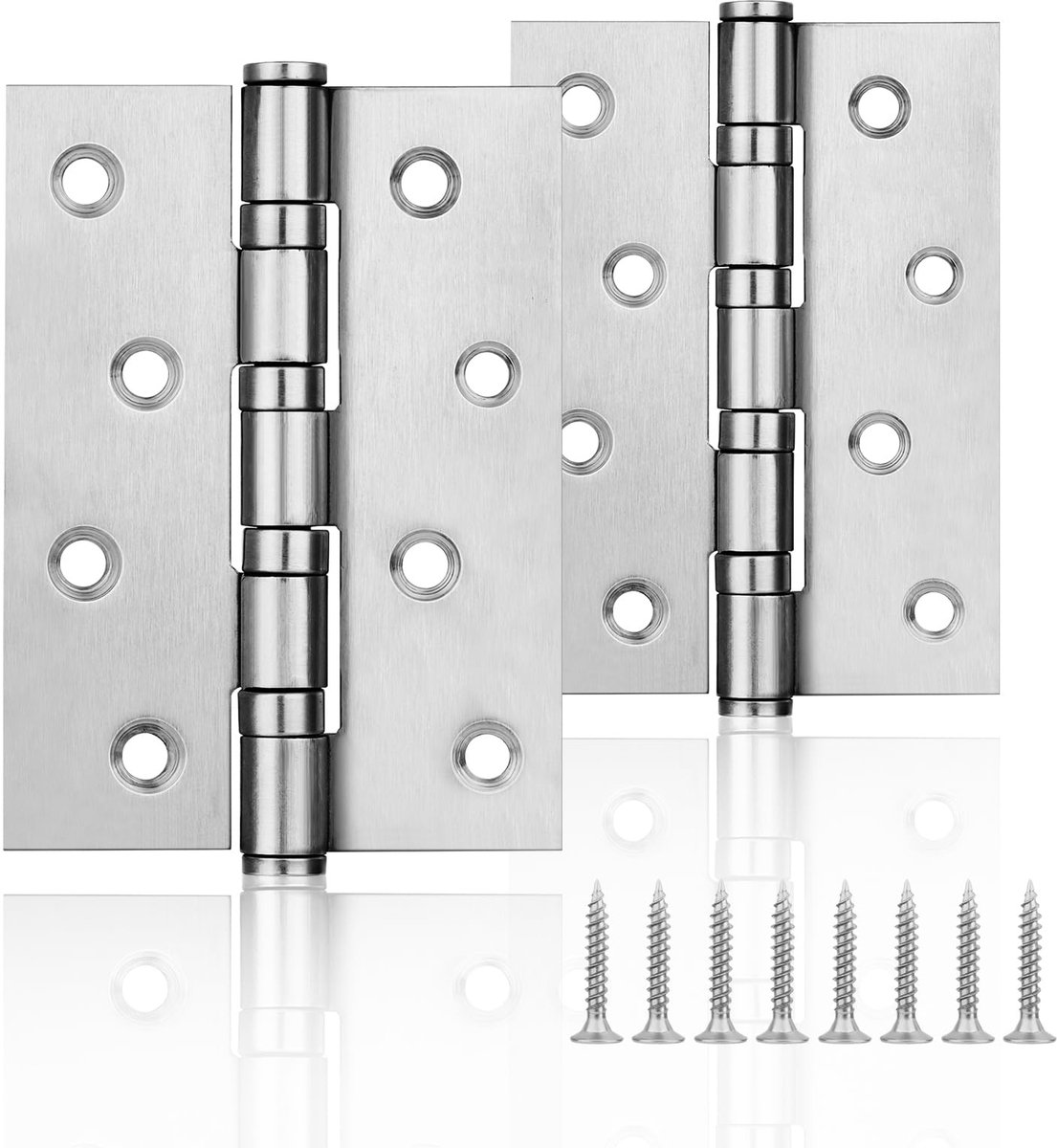 2 stuks RVS Scharnieren 100x75 mm, Volledige Set voor Binnen- en Buitendeuren, Zilver