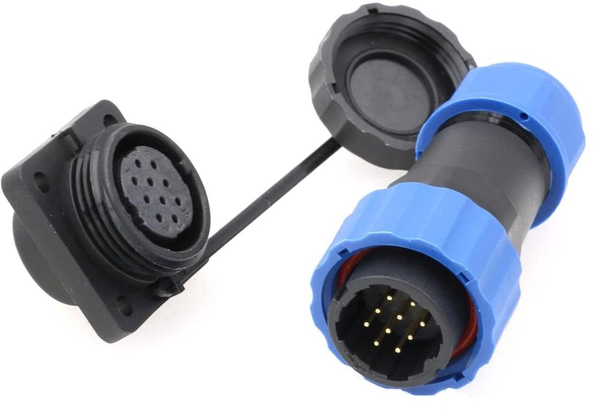 Waterdichte LED Connector - Industriële Stekker - Buitenverlichting Aansluiten - IP68 Waterdicht - 20mm Paneel - Zwart