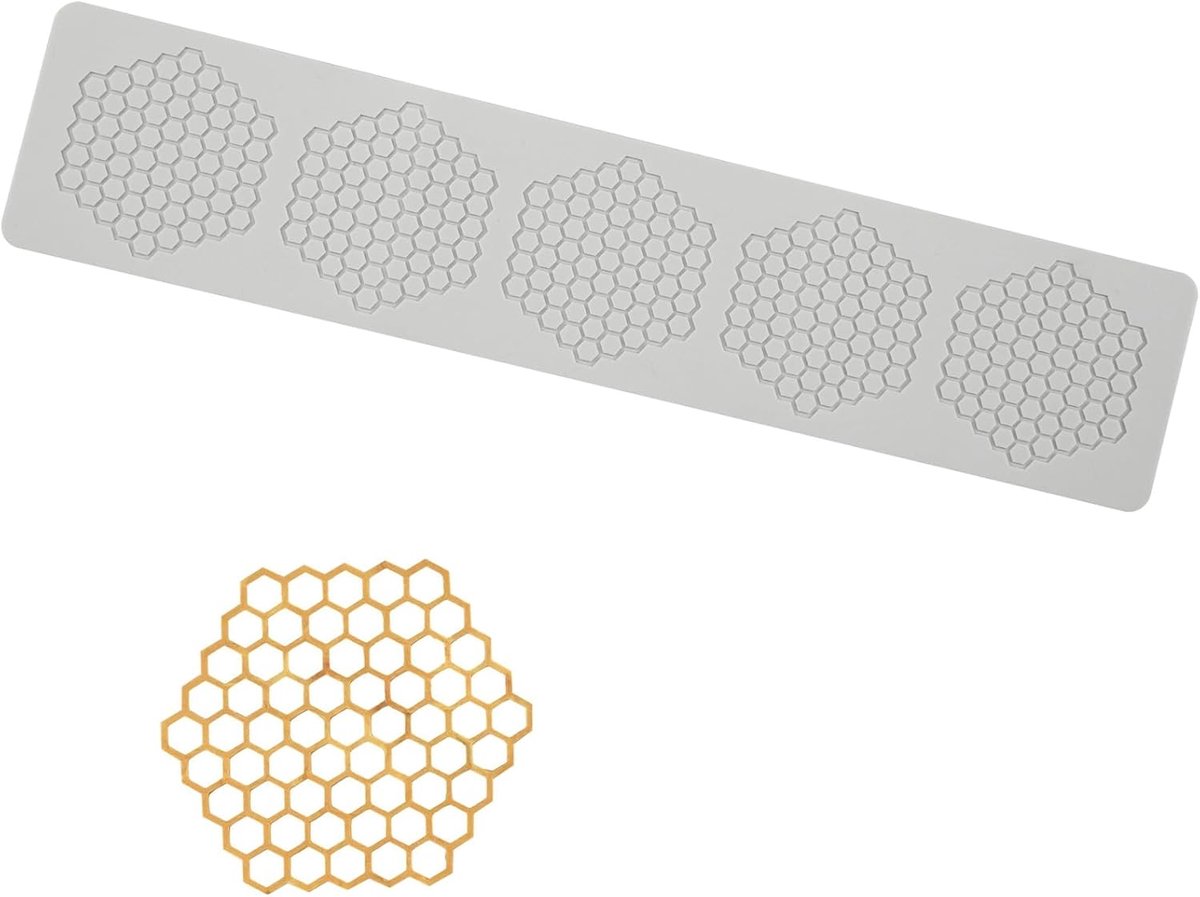 Taart fondantvorm, honingraatvorm reliëfmatten, taart kant vorm voor taartdecoratie, chocolade, mousse, fondant (5 gaten hexagon honingraat)