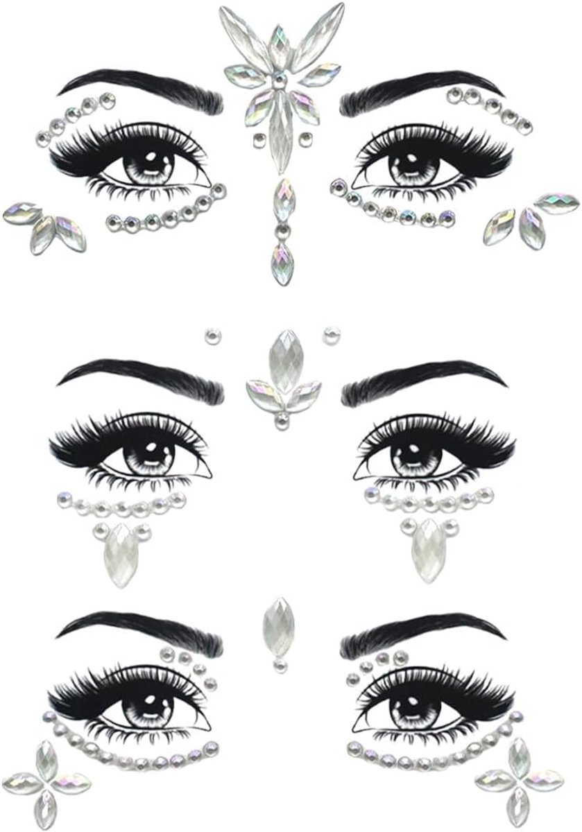 Edelstenen Glitter - Kristal Gezicht Glitter Festival Gezicht Stickers Set, Zelfklevende Strass Ogen Lichaam Tijdelijke Tattoo voor Vrouwen Meisjes Festival Feest, Stijl 3