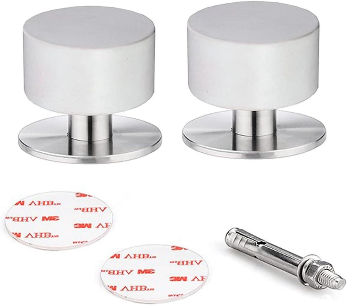 Deurstoppers Set - Zelfklevend Rubber - Muren Beschermen - Geluiddempend Staal - 2 Stuks - Wit