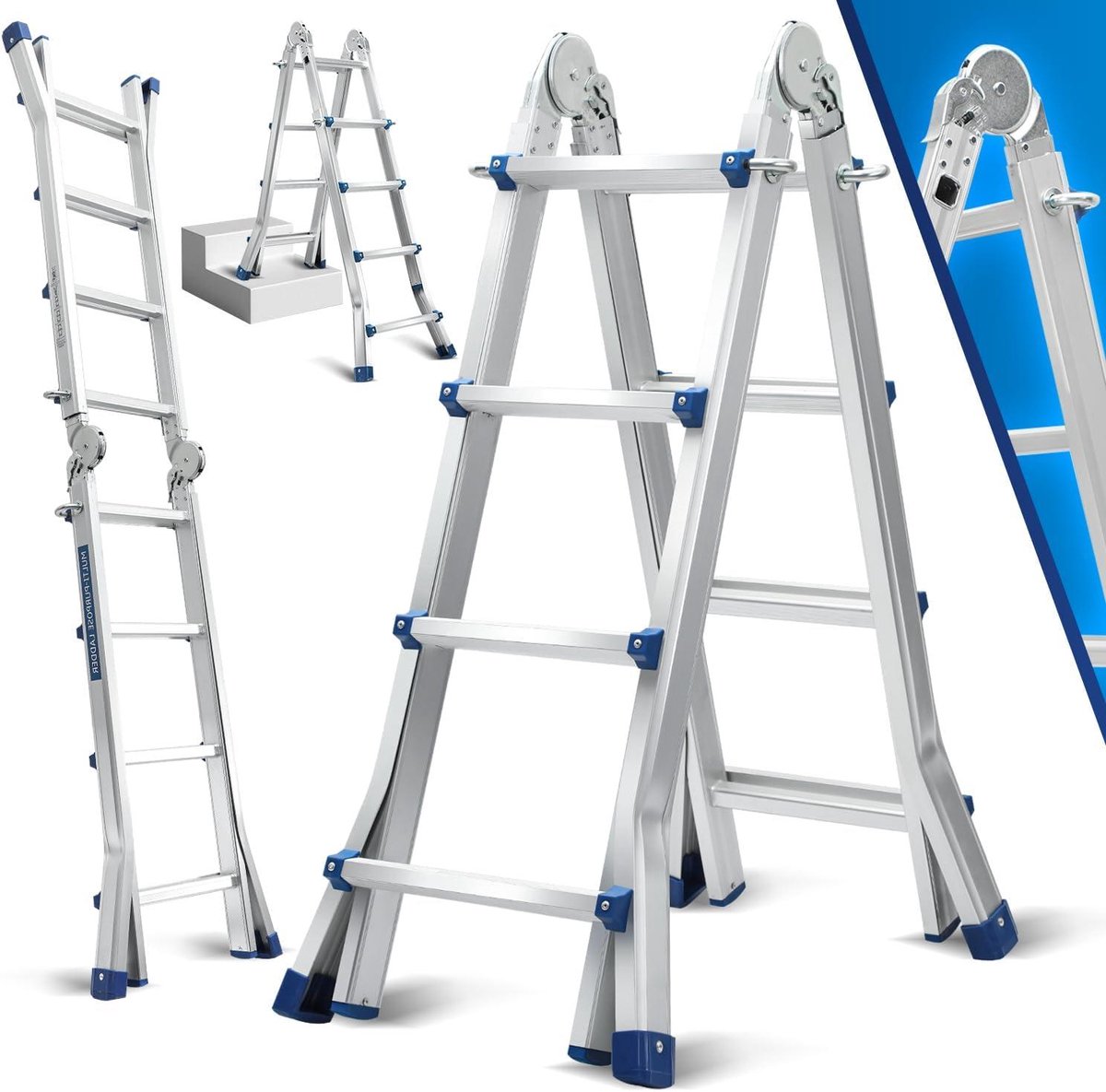 Multifunctionele ladder - Vouwladder Schuifladder - Klussen Binnen Buiten - 3-in-1 Aluminium Ontwerp - 513 cm Max Hoogte - Aluminium